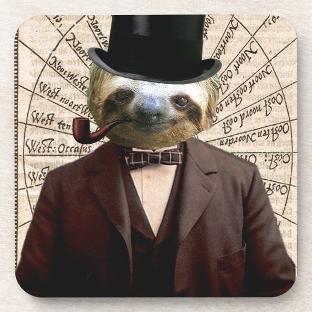 Sloth-Mann viktorianisches Steampunk anthropomorph Untersetzer (Vorderseite)