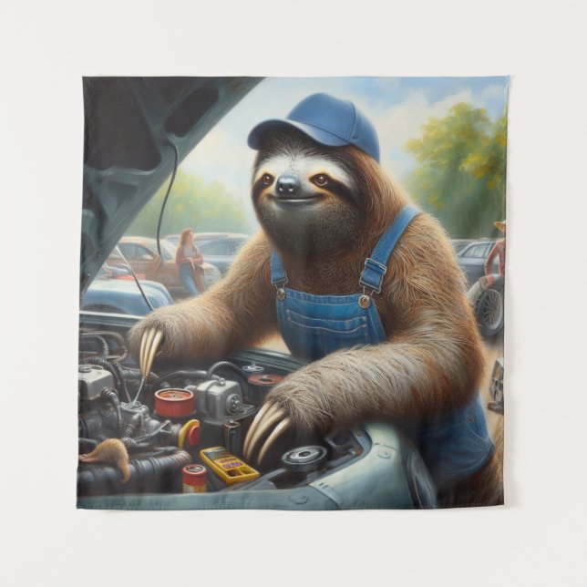 Sloth Mechanic Wandteppich (Vorderseite)