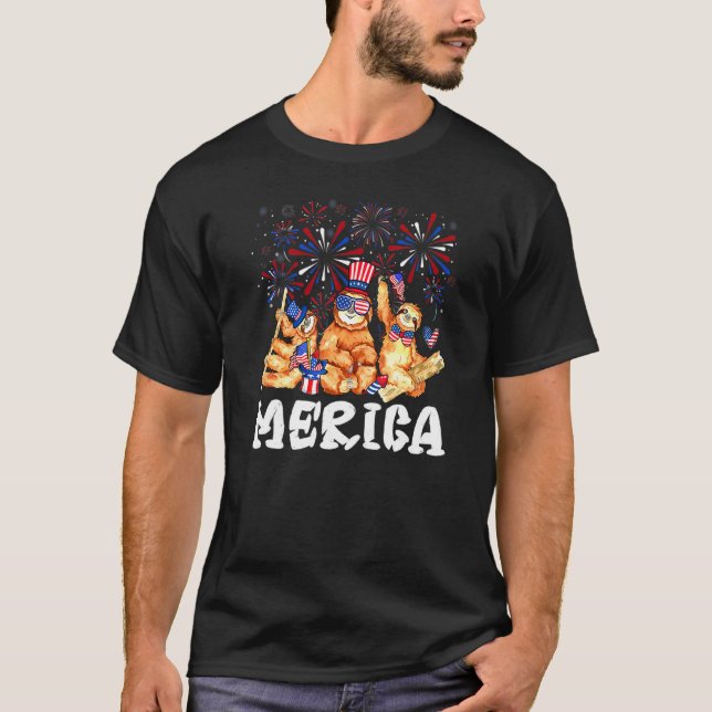 Sloth mit Fireworks Sonnenbrille Hat Merica 4th of T-Shirt (Vorderseite)