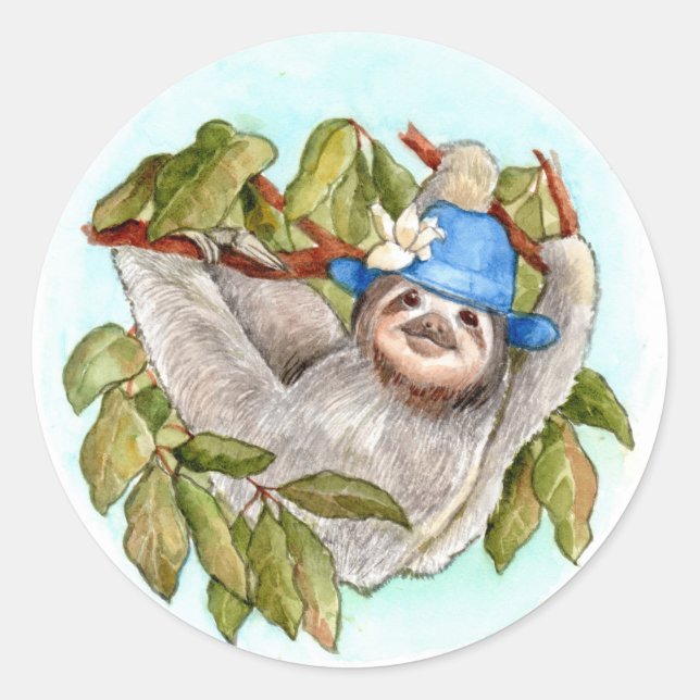 Sloth mit Hutsticker Runder Aufkleber (Vorderseite)