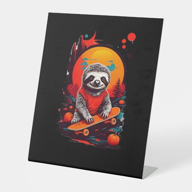 Sloth mit Skateboard auf halloween Classic T Sockelschild (Vorderseite)