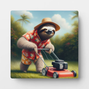 Sloth Mowing Lawn Fotoplatte