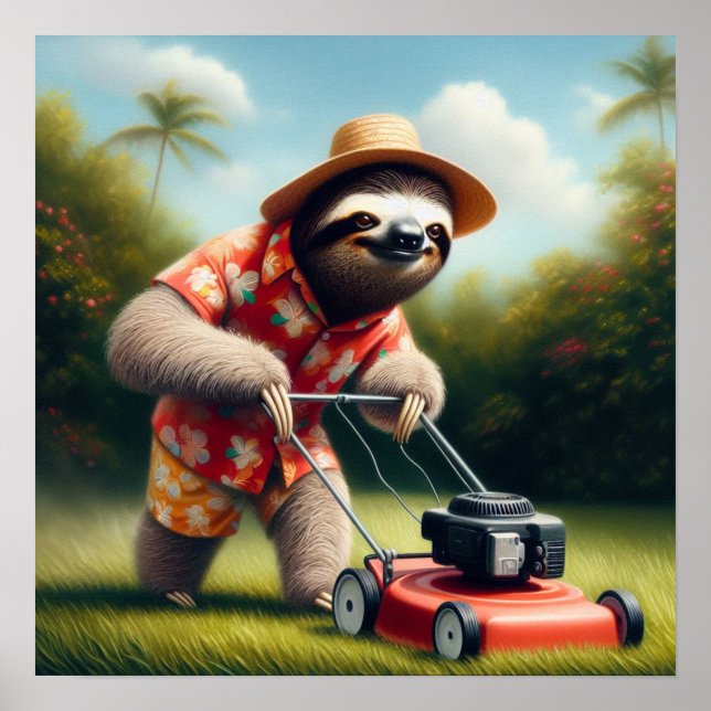 Sloth Mowing Lawn Poster (Vorne)