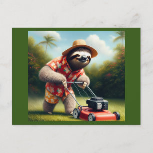 Sloth Mowing Lawn Postkarte