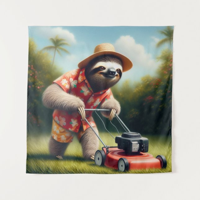 Sloth Mowing Lawn Wandteppich (Vorderseite)