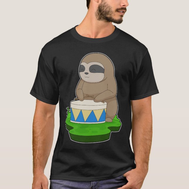 Sloth Musician Drum Music T-Shirt (Vorderseite)