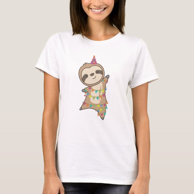 Sloth Niedlicher Tiere für Kinder Funny Birthday T-Shirt (Vorderseite)