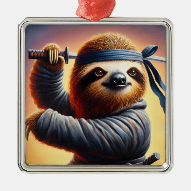 Sloth Ninja Ornament Aus Metall (Vorne)