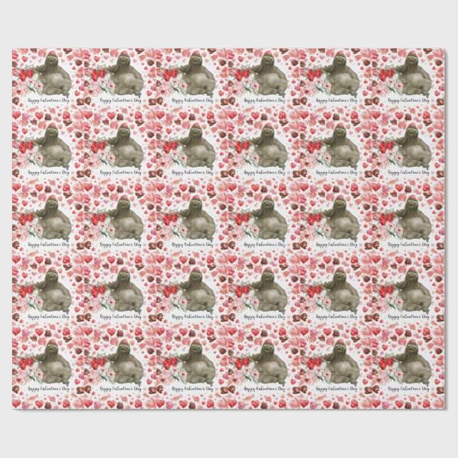 Sloth on Valentine's Day  Geschenkpapier (Flach)