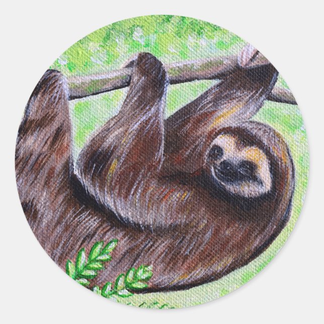 Sloth Painting Runder Aufkleber (Vorderseite)