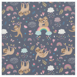 Sloth Pattern Fabric Stoff