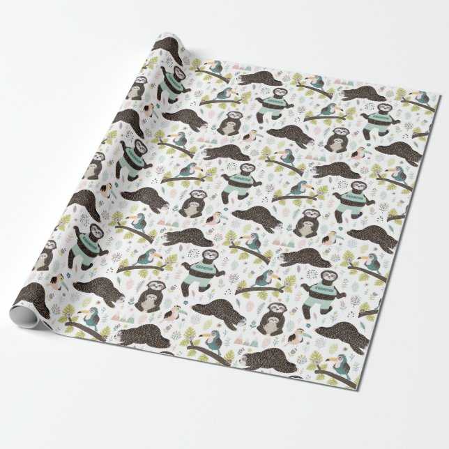 Sloth Pattern Wrapping Paper Geschenkpapier (Ungerollt)
