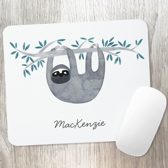 Sloth Personalisiert Niedlich Mousepad (Sloth watercolor personalized custom name art mousemat)