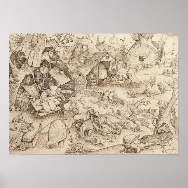 Sloth Pieter Bruegel Zeichnend Poster (Vorne)
