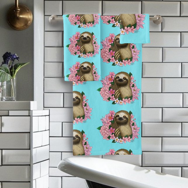 Sloth Pink-Blume Badhandtuch Set (Von Creator hochgeladen)