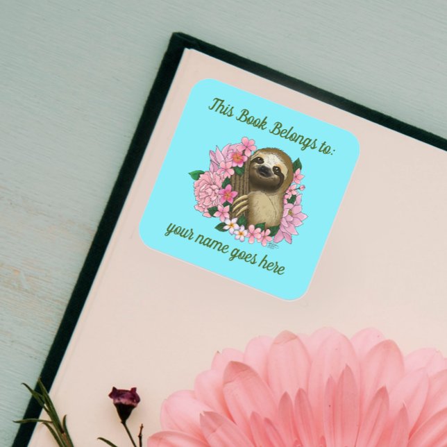 Sloth Pink Blume Buchzeichen Quadratischer Aufkleber (Von Creator hochgeladen)