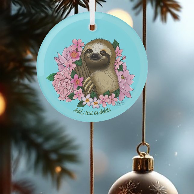 Sloth Pink-Blume Ornament Aus Glas (Von Creator hochgeladen)
