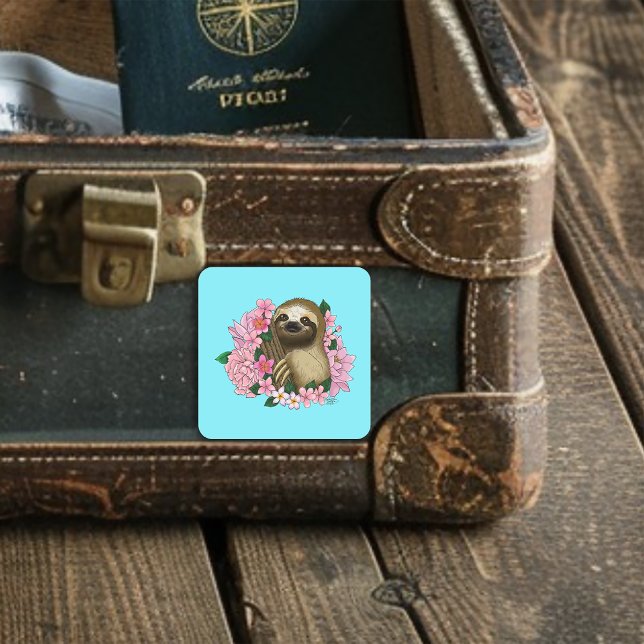 Sloth Pink-Blume Quadratischer Aufkleber (Von Creator hochgeladen)