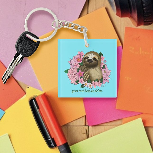 Sloth Pink-Blume Schlüsselanhänger (Von Creator hochgeladen)