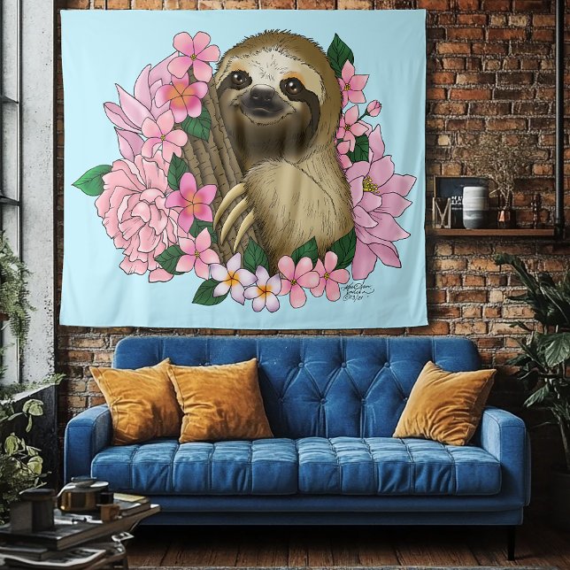 Sloth Pink-Blume Wandteppich (Von Creator hochgeladen)