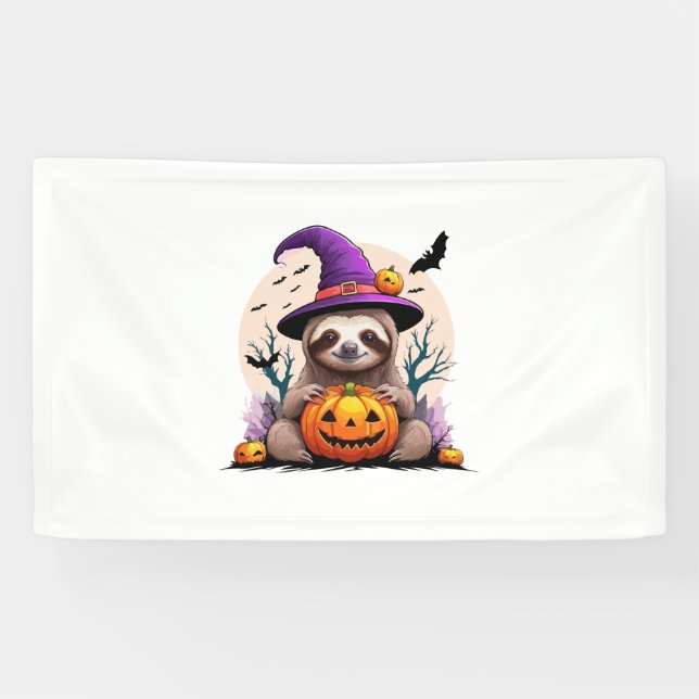 Sloth Pink Hat Halloween Banner (Horizontal)
