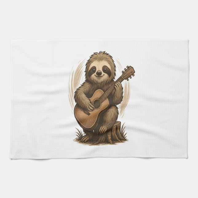 Sloth Playing Guitar Geschirrtuch (Horizontal)