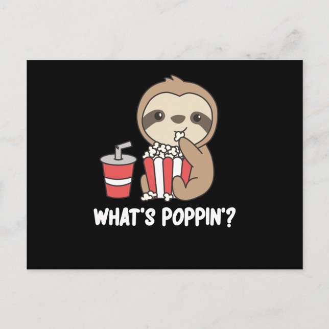 Sloth Popcorn Whats Poppin Funny Sloths Postkarte (Vorderseite)