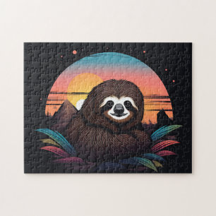 Sloth Portrait mit Sonnenuntergang Puzzle