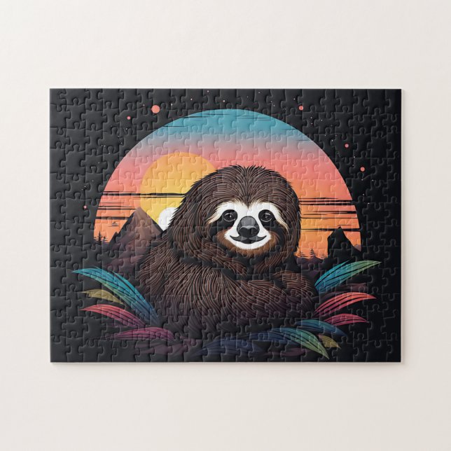 Sloth Portrait mit Sonnenuntergang Puzzle (Horizontal)