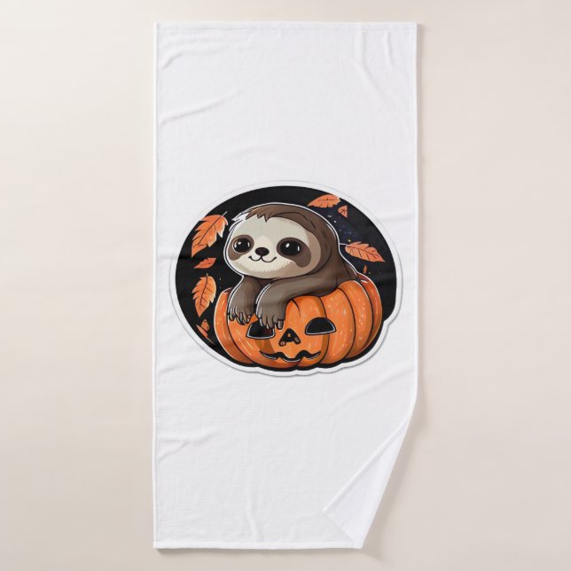 sloth pumpkin Halloween sticker Oversized T-Shirt Badehandtuch (Badehandtuch)