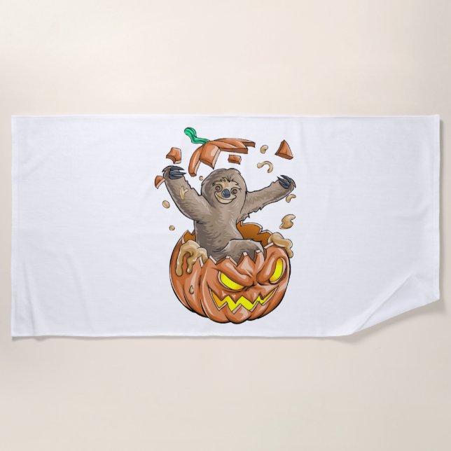 Sloth Pumpkin Halloween Strandtuch (Vorderseite)