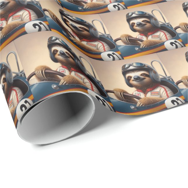 Sloth Racecar Treiber Geschenkpapier (Rolleneckpunkt)