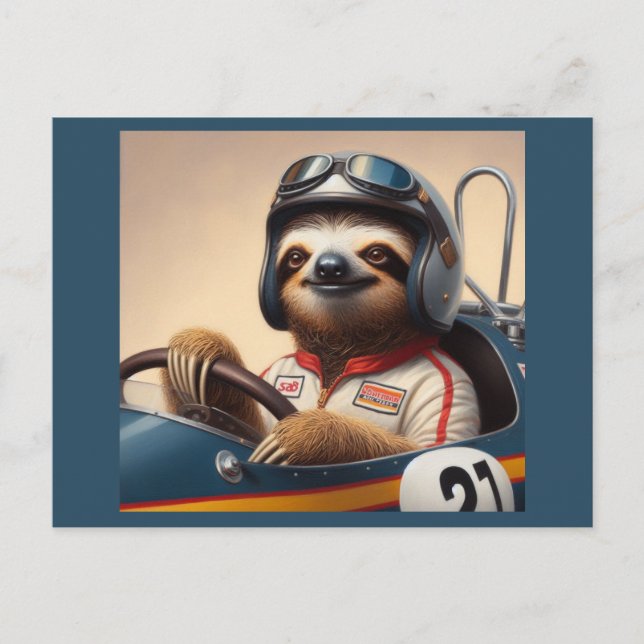 Sloth Racecar Treiber Postkarte (Vorderseite)