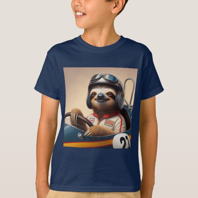 Sloth Racecar Treiber T-Shirt (Vorderseite)