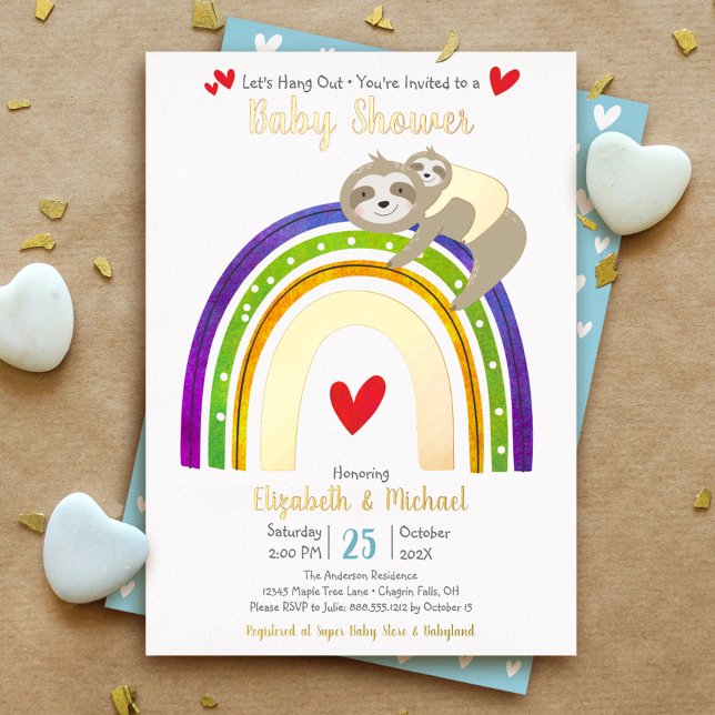 Sloth Rainbow Heart Boy Baby Dusche Niedlich Real  Folieneinladung (Von Creator hochgeladen)