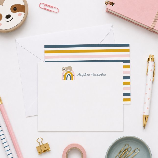 Sloth Rainbow Stationery Set Mitteilungskarte (Von Creator hochgeladen)