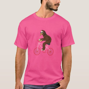 Sloth Riding a Bicycle Eating Pizza Animal Biker T-Shirt