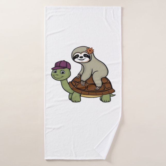 Sloth riding a turtle Classic T-Shirt Badehandtuch (Badehandtuch)