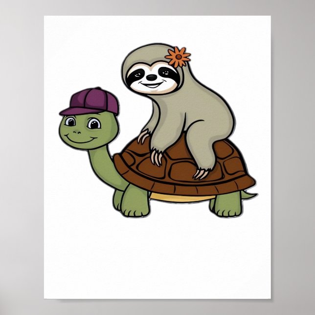 Sloth riding a turtle Classic T-Shirt Poster (Vorne)