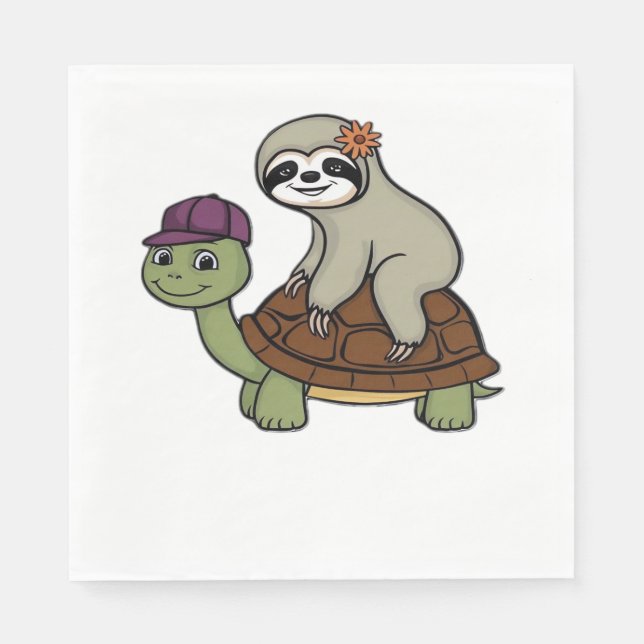 Sloth riding a turtle Classic T-Shirt Serviette (Vorderseite)