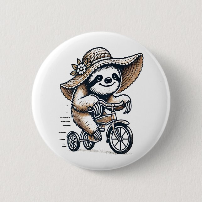 Sloth Riding Bike Button (Vorderseite)