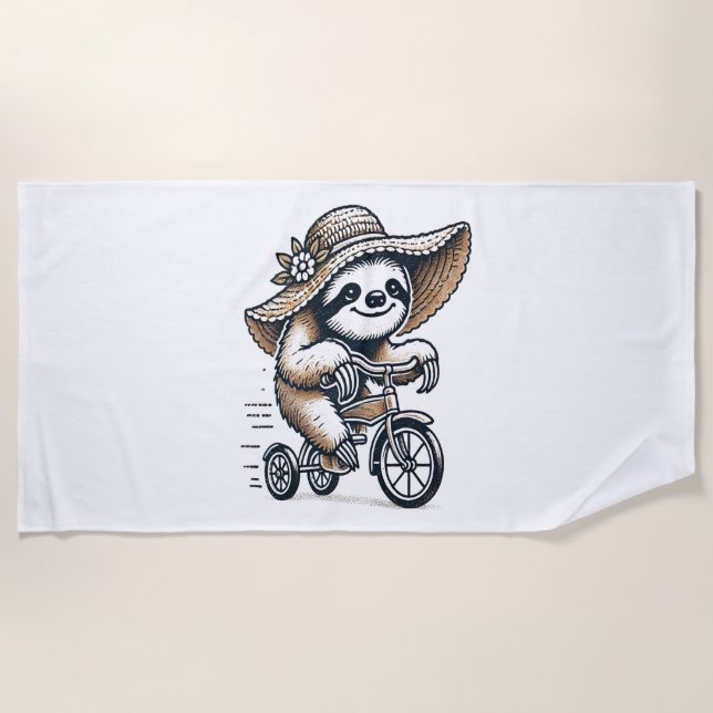 Sloth Riding Bike Strandtuch (Vorderseite)