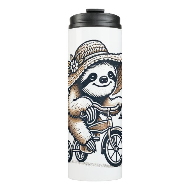 Sloth Riding Bike Thermosbecher (Vorderseite)