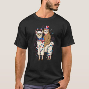 Sloth Riding Llama American Flag Fireworks Usa 4. T-Shirt