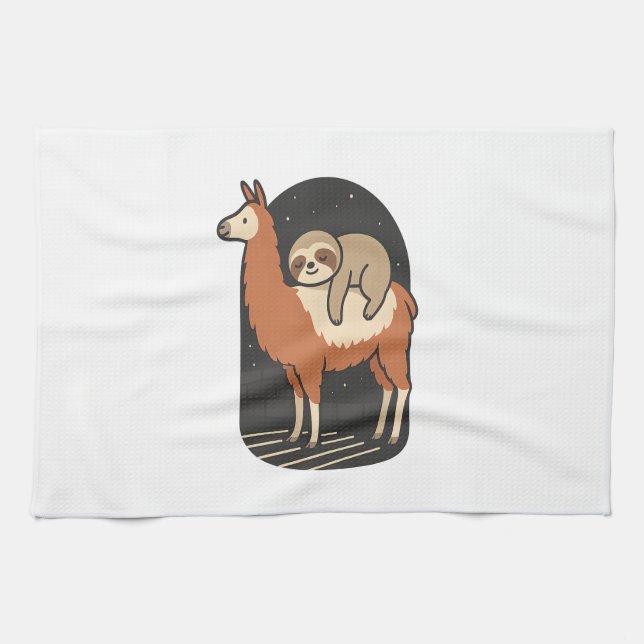 Sloth Riding Llama Geschirrtuch (Horizontal)