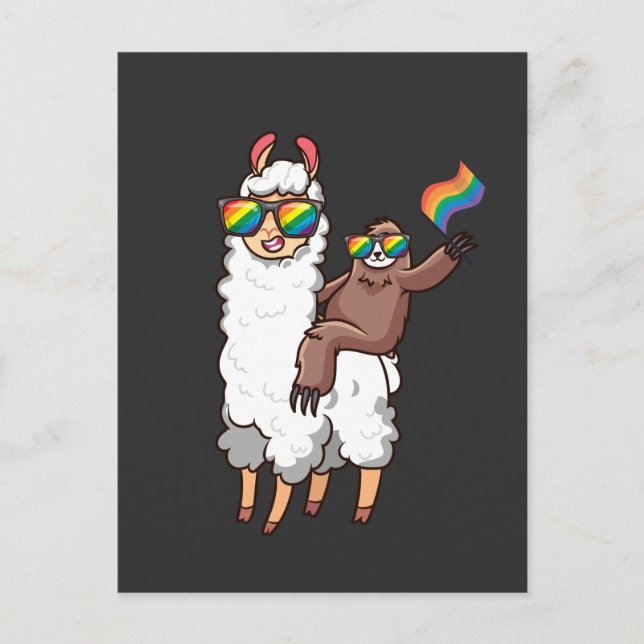 Sloth Riding Llama mit Sonnenbrille Equality LGBT Postkarte (Vorderseite)