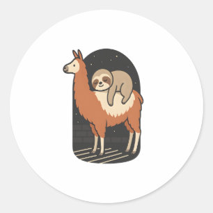 Sloth Riding Llama Runder Aufkleber