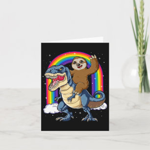 Sloth Riding T-rex Dinosaur Rainbow Funny Animals Karte