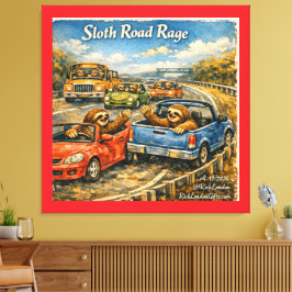 Sloth Road Rage – Rockwell‑Inspired Watercolor Car Leinwanddruck