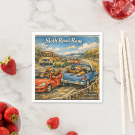 Sloth Road Rage – Rockwell‑Inspired Watercolor Car Serviette